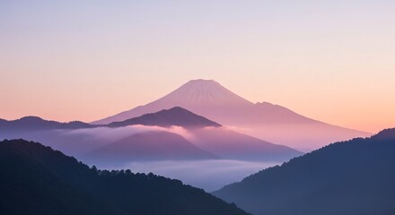 Misty Pastel Mountains at Sunrise