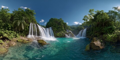 Fototapeta premium Waterfall adventure tropical paradise hdr 360 degrees nature scene