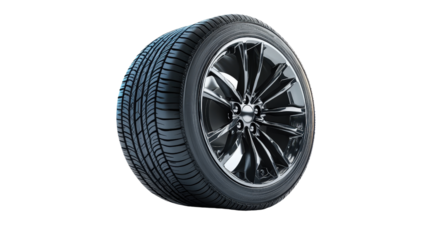 Car tire with detailed rim lug nuts Transparent background, PNG