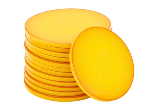 Tall stack of bright yellow discs isolated on transparent background - Powered by Adobe