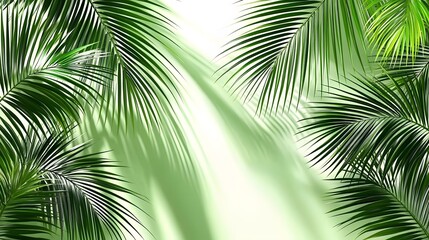 Lush Green Palm Leaves Background with Shadows