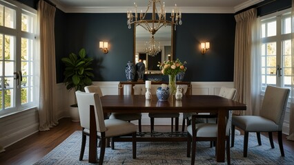 Fototapeta premium Transitional dining room with a blend of modern and traditional elements