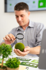 Businessman working on Save the Earth. ESG concept. Sustainable ecology and environment...