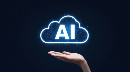 AI Cloud Icon Floating Above Human Hand Concept of Artificial Intelligence and Cloud Computing.