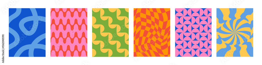 Poster set of abstract vertical geometric backgrounds with colorful shapes and forms. yellow, red, green an