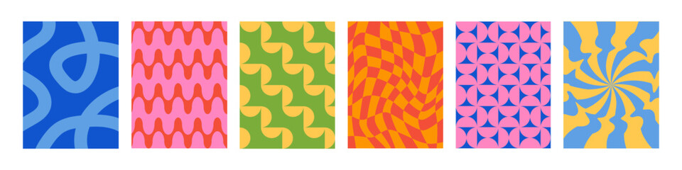 Set of Abstract vertical geometric backgrounds with colorful shapes and forms. Yellow, red, green and blue colors. Trendy vector illustration in style retro