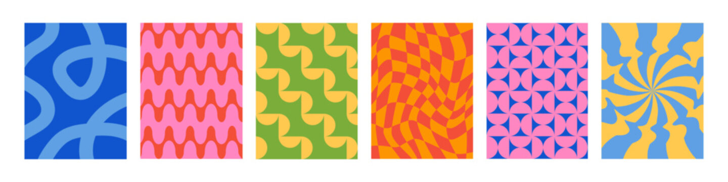 Fototapeta Set of Abstract vertical geometric backgrounds with colorful shapes and forms. Yellow, red, green and  blue colors. Trendy vector illustration in style retro
