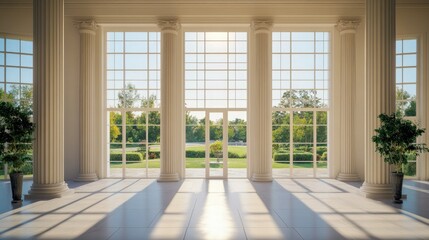 Obraz premium Sunlit Grandeur: A Classic Hallway Basking in Sunlight