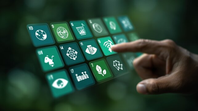 Interactive Green Energy Control Panel with Eco-Friendly Icons and Touch Interface