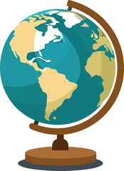 A flat design illustration of a globe showing north and south america