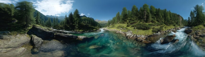 Fototapeta premium Stunning hdr 360-degree nature scene alpine river hdri view