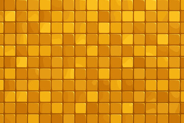 Shiny golden mosaic tile seamless background. Modern vector pattern with reflective glass squares. Luxury abstract geometric grid. Elegant yellow gold texture for interior, wall, floor, decoration.