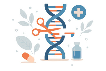 Genetic Engineering and DNA Editing Concept, Gene Therapy, CRISPR Technology, Biotechnology Innovation, Medical Research, Genome Modification, Healthcare, Medicine, Science Illustration