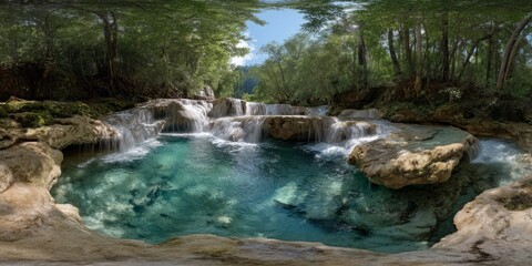 Naklejka premium Serene waterfall scene nature reserve hdr 360 degrees tranquil environment