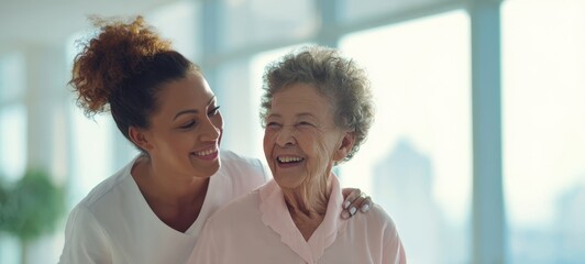 The compassionate caregiver sharing a joyful moment with an elderly woman.