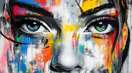Colorful painted face portrait art