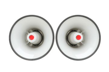 Front view of loudspeakers or horn speakers for public address, sound systems announcements. PA horns.