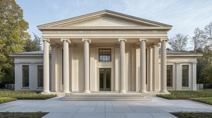 Obraz premium Neoclassical Mansion: Architectural Grandeur in a Tranquil Setting