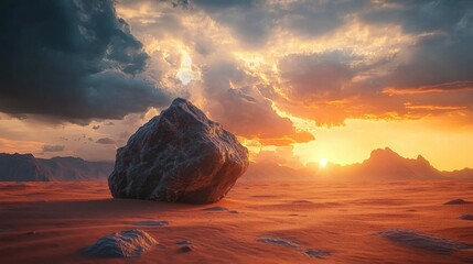rock in the desert against the backdrop of sunset. ai generative