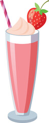 Refreshing strawberry milkshake topped with cream and fresh strawberry