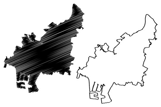 Funabashi City (State of Japan, island country, Chiba Prefecture) map vector illustration, scribble sketch City of Funabashi map
