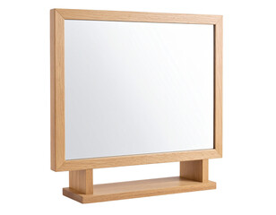  Minimalist Rectangular Vanity Mirror with Wooden Stand, Front View, PNG 