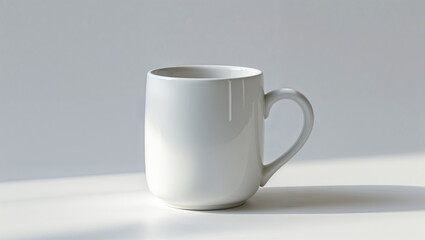 Obraz premium White mug coffee cup tea drink beverage porcelain ceramic handle kitchenware tabletop still life minimal 100