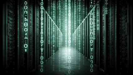 AI system in cybersecurity platform securing digital data streams within server room and data center with glowing code protecting network security - Powered by Adobe