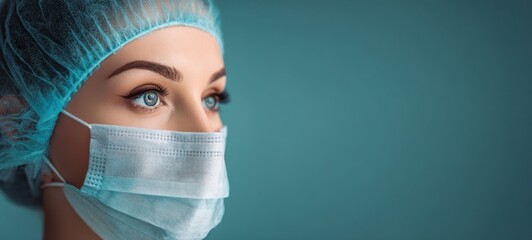 The professional healthcare worker wearing a mask and cap for patient care.