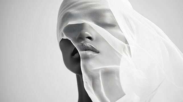 Elegant model with sheer fabric veil
