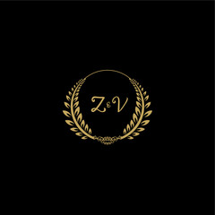 ZV beautiful feminine and elegant wedding monogram initial logo with circle floral gold