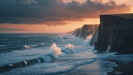 Ocean waves cliffs sunset seascape coastline scenic sea nature water landscape travel horizon sky coast