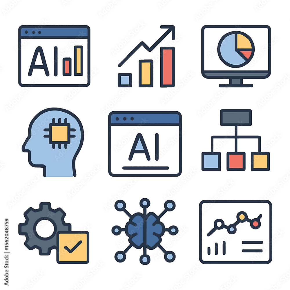 Poster artificial intelligence vector graphics depicting machine learning and data analysis