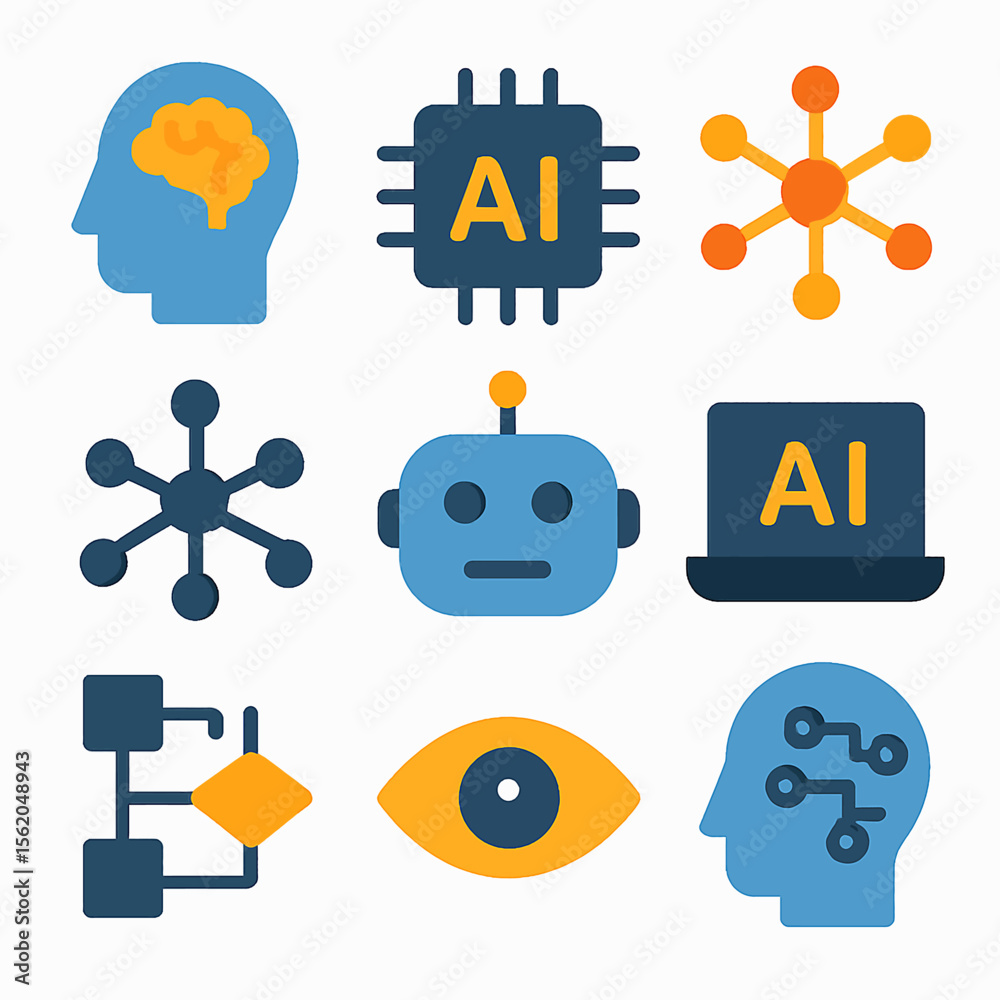 Poster artificial intelligence vector icons representing machine learning and neural networks