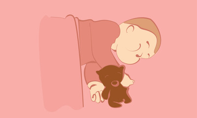 sleeping baby in orange tones, vectorized and editable