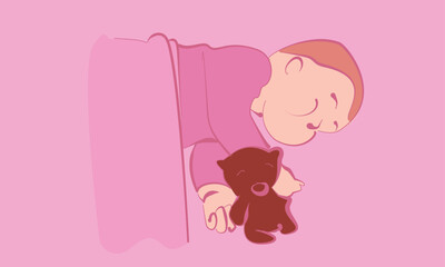 sleeping baby in pink tones, vectorized and editable