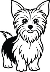 Yorkshire Terrier Vector Illustration of Cute Purebred Yorkie Dog Isolated on White, Yorkshire Terrier Clipart, Cute Yorkie Drawing, Small Dog Breed Vector