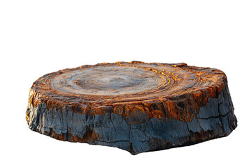 A detailed close-up of a tree stump, showcasing its intricate rings and weathered texture. background removed