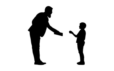 Father and daughter silhouette, discussing school day.