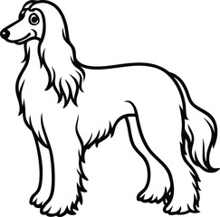 Elegant Afghan Hound Dog Standing in Profile with Flowing Coat Vector Illustration
Afghan Hound Dog Art, Show Dog Vector Clipart, Long-Haired Dog Breed Sketch

