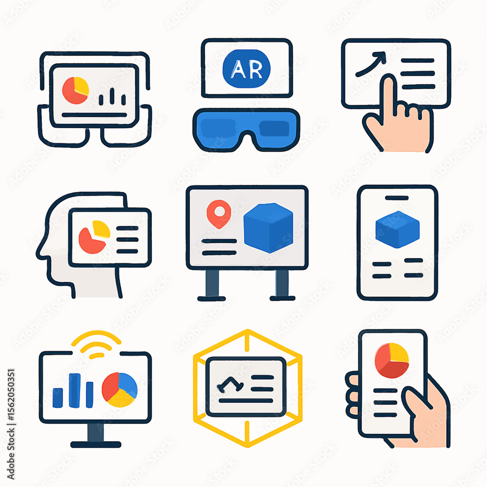 Poster augmented reality design with charts, graphs, and interfaces displaying data visualizations