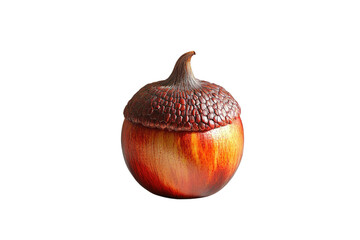A detailed close-up of a single, glossy acorn with a textured cap. background removed