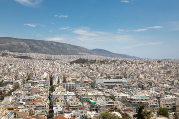 The panoramic view of Athens from a hill in sunny day