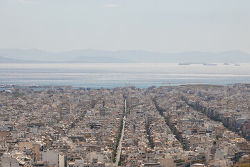 The panoramic view of Athens from a hill in sunny day