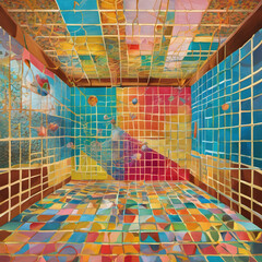 Virtual Reality Grid in Painterly Style with Papier-Maché Texture – Surreal Digital Art