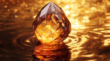 Gem reflecting in liquid gold surface