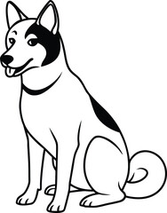 Cute Cartoon Sitting Dog with Black Eye Patch Vector Illustration in Outline Style