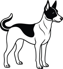 Alert Standing Cartoon Dog in Clean Black and White Outline Vector Illustration