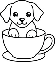 Cute Puppy Sitting in Teacup Vector Illustration in Cartoon Style, Teacup Dog Cartoon, Puppy in Cup Vector, Tiny Dog in Mug Clipart