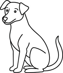 Sitting Short-Haired Dog Vector Illustration in Side View Cartoon Style, Calm Dog Sitting Clipart, Cartoon Pet Dog Vector, Friendly Sitting Dog Outline Drawing